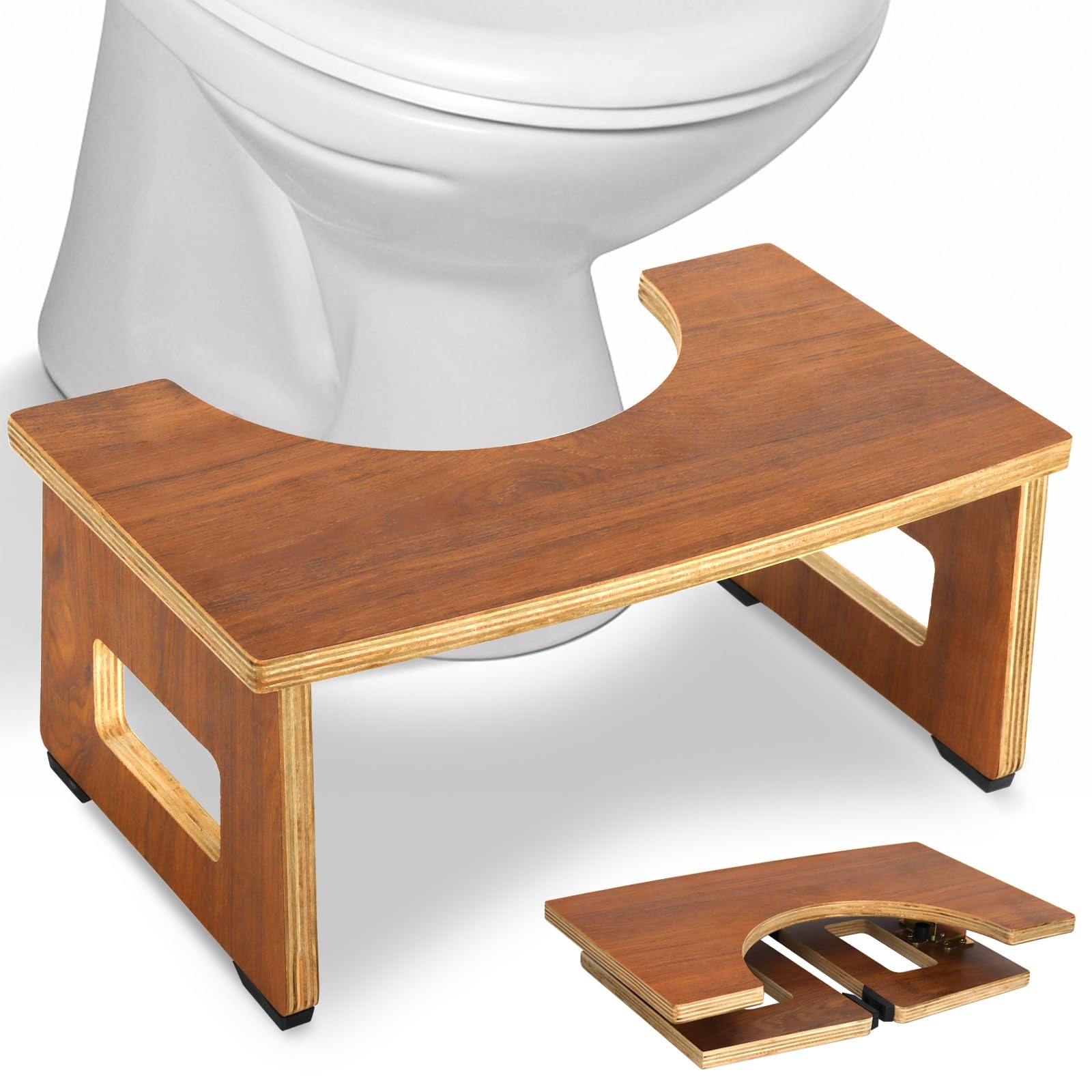 Photo 1 of JACNITAD Foldable Toilet Potty Stool for Adults, 7 Inches Wood Portable Squatting Poop Stool for Bathroom, Collapsible Non-Slip Toilet Step Stool - Gifts for Kids Seniors, Walnut Color