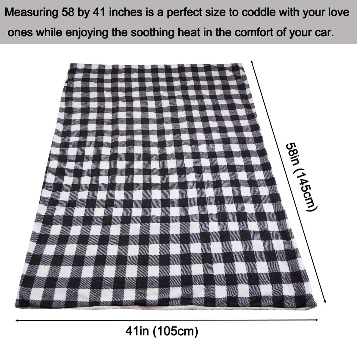 Big Hippo Electric Car Blanket, 12V Reversible Sherpa/Fleece Heated Electric Travel Throw Blanket with 4 Temperture Adjustments - Great for Car, Camping, Cold Weather Use (Black Gray White Plaid): Automotive