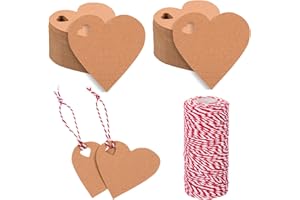 FOBSME 500 Pcs Brown Heart Present Tags Valentine's Day Heart Shaped Kraft Paper Tags Blank Heart Hanging Labels Present Wrapping Tags Paper Heart Tags with 328 Ft String for Mother's Day Weddings Party