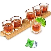 INFTYLE Shot Glass Set - 2oz/60ml Set of 6 Shot Glass Tray Holder Set Thick Base for Club Bar Party (6pcs)