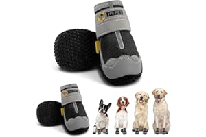 Hcpet Dog Shoes for Large Dogs, Breathable Dog Booties for Small Medium Dogs, Anti-Slip Dog Boots & Paw Protectors for Hot Pavement Winter Snow Hiking with Reflective Straps Black Size 7
