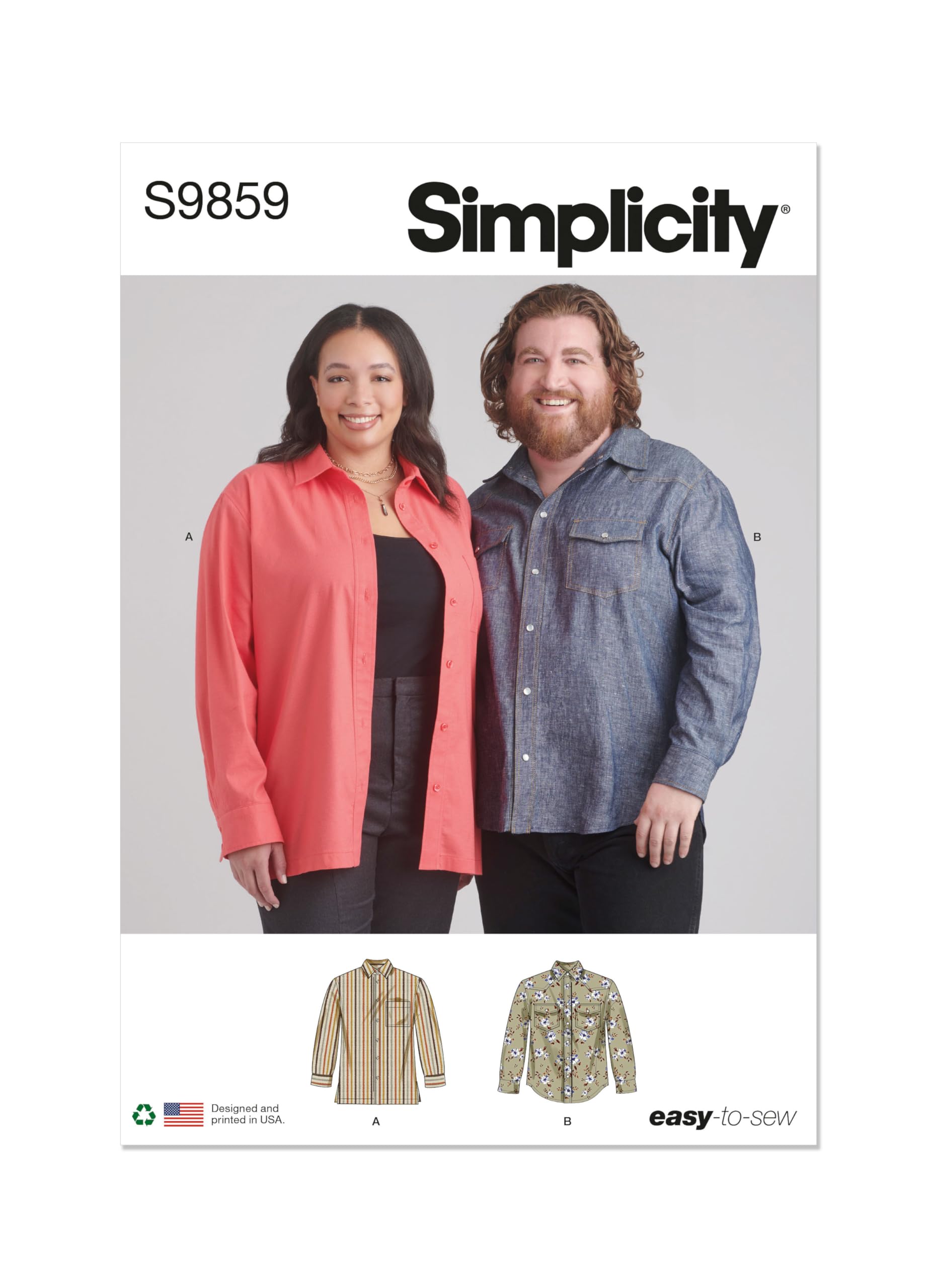 Simplicity SS9859AA Plus Size Unisex Shirts AA (S-M-L)