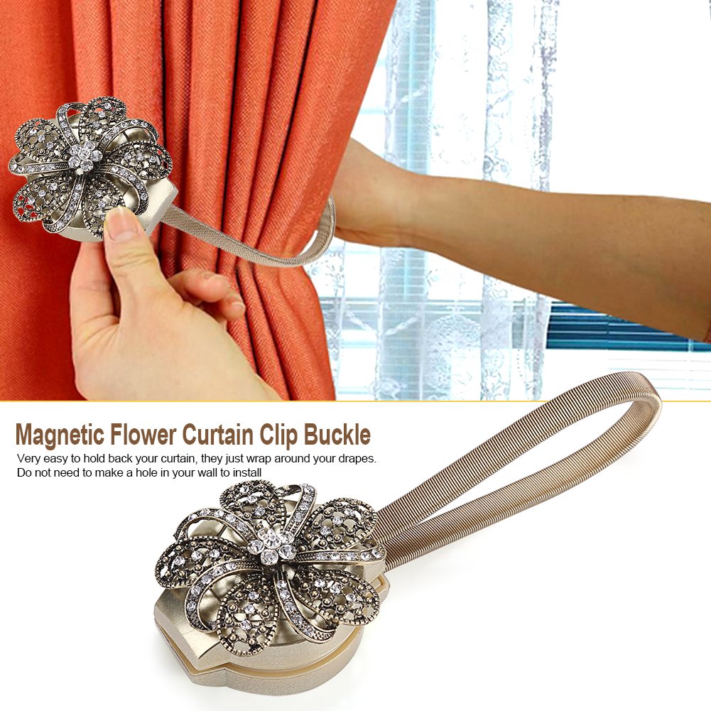 Pack Of 2 Curtain Tiebacks Clips Flexible Magnetic Flower