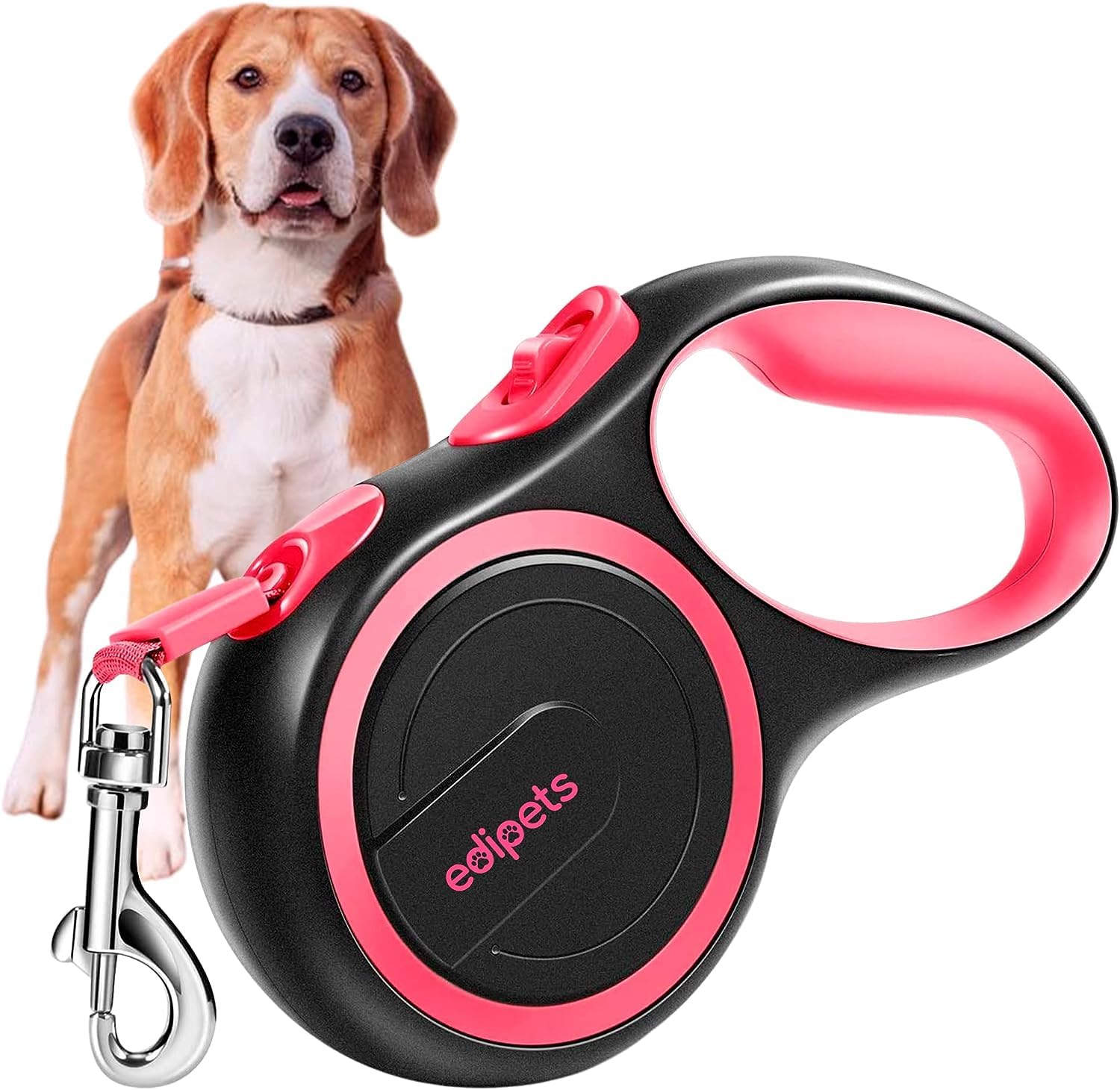 Edipets, Extendable Dog Leash, Retractable, 3, 5 and 8 Metres, Flexible Tape for Training and Walking, with Safe and Brake, Design and Comfortable Grip (Pink, 5 Metres up to 20kg)