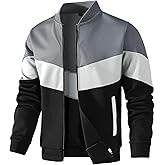 KAVIANA Men's Lightweight Varsity Jacket Casual Bomber Jacket Stylish Color Block Windproof Coat