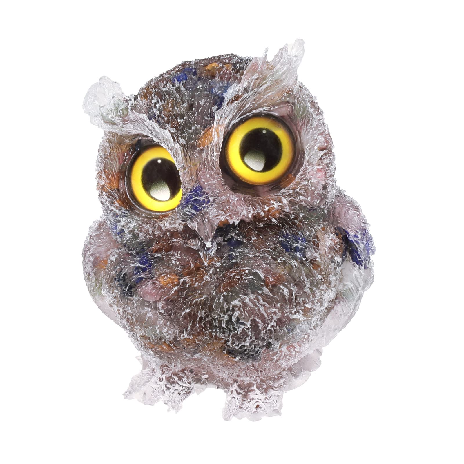 mookaitedecor 3 Inch Mixed Crystal Owl Figurine Ornament for Home Office Decor Housewarming Gift Large Owl Gift for Men Women, Resin Stone Animal Sculpture Statue Good Luck Ornament