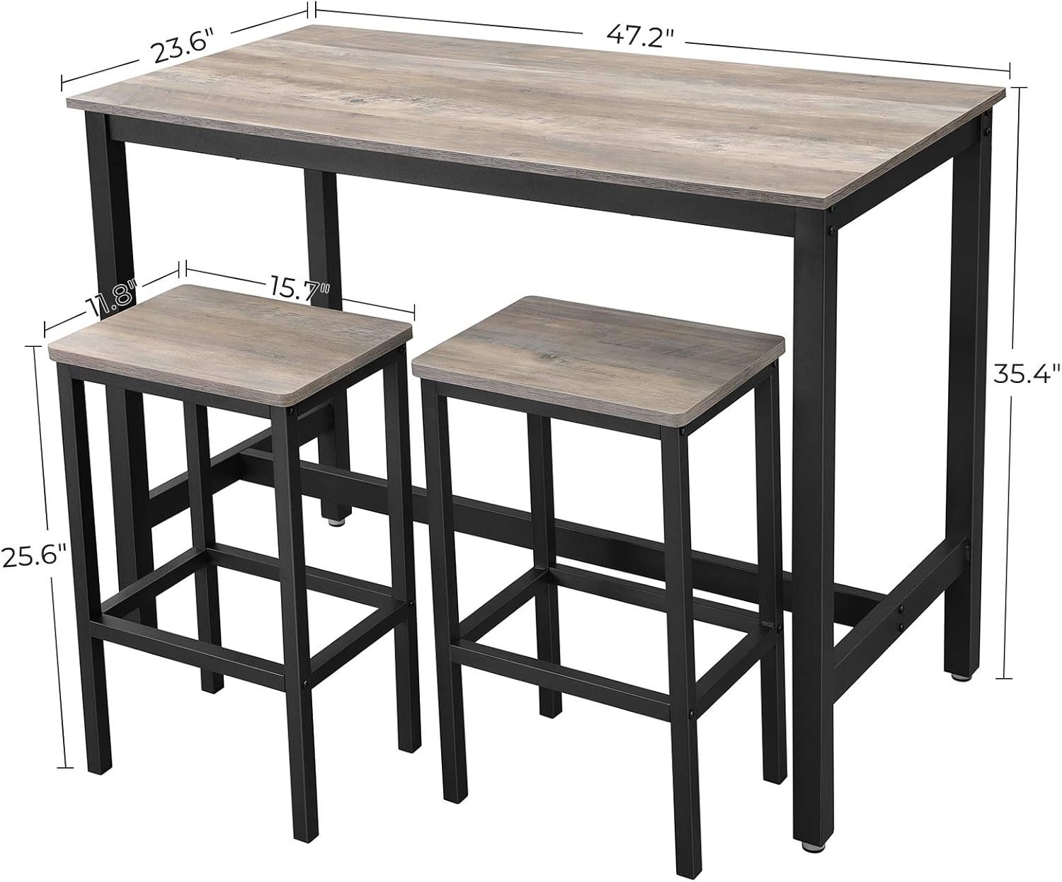 VASAGLE Bar Table Set, Bar Table with 2 Bar Stools, Breakfast Bar Table and Stool Set, Kitchen Counter with Bar Chairs, Industrial for Kitchen, Living Room, Party Room, Greige and Black ULBT015B02: Furniture & Decor