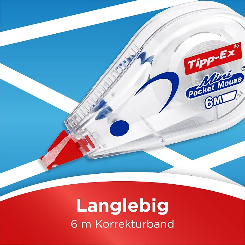 Korrekturroller Mini Pocket Mouse, 6m x 5mm, 10er Pack, Ideal für das Büro, das Home Office oder die Schule