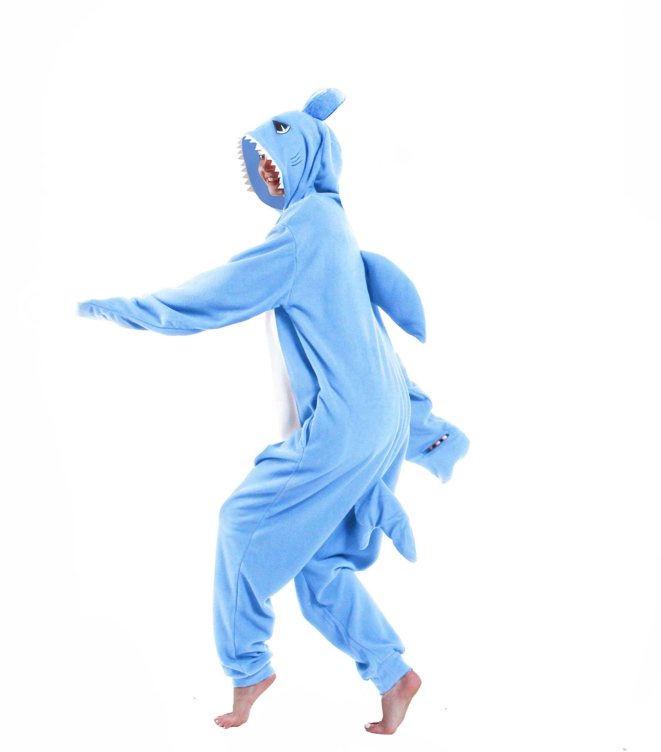dressfan Animal Shark Onesie Shark Costume Cosplay Costume Christmas Halloween Pajamas for Unisex Adults,Blue M