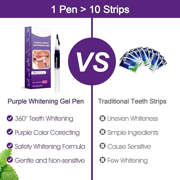 TEETH WHITENING PEN, PURPLE TEETH WHITENING GEL PENS, INSTANT WHITENING PENS FOR TOOTH STAIN REMOVAL, 3 PACKS