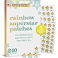 LivaClean 240 CT Rainbow Superstar Acne Patches w/Salicylic Acid & Tea Tree, Rainbow Star Patch Star Pimple Patch Pimple for Face Acne Patches Cute Zit for Face