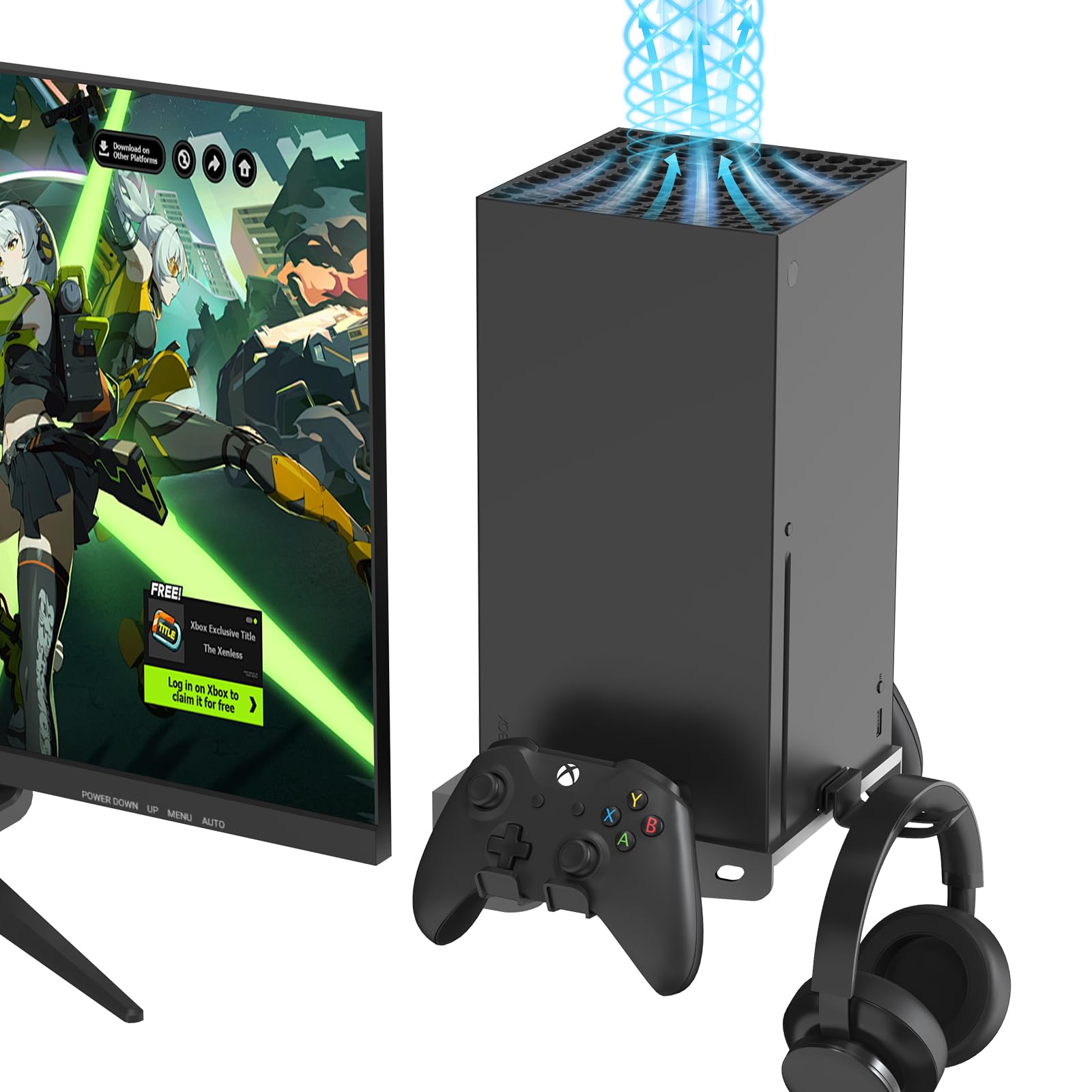 Vilante Wall Mount for Xbox Series X, Metal Wall Mount Kit with Detachable 2 Controller Holders & 1 Headphone Hook Vertical Xbox Series X Wall Holder with Efficient Ventilation, Console Facing Forward