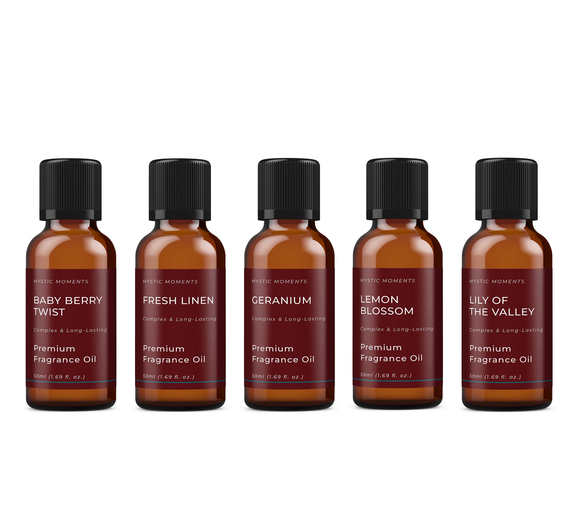 Mystic Moments | Spring Fragrance Oil Gift Starter Pack 5x50ml | Baby Berry Twist, Fresh Linen, Geranium, Lemon Blossom, Lily of The Valley | Perfect as a Gift — image 1