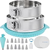 Aufind Springform Pan Set for Baking (9,10inches), 304 Stainless Steel Springform Cake Pan with Removable Bottom, Cheesecake Pan with 50PCS Parchment Paper for Pie Cake Pizza and Quiches
