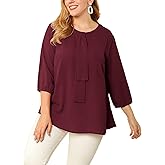Agnes Orinda Plus Size Top for Women 3/4 Sleeve Work Office Tie Front Ruffle Chiffon Blouses 2024