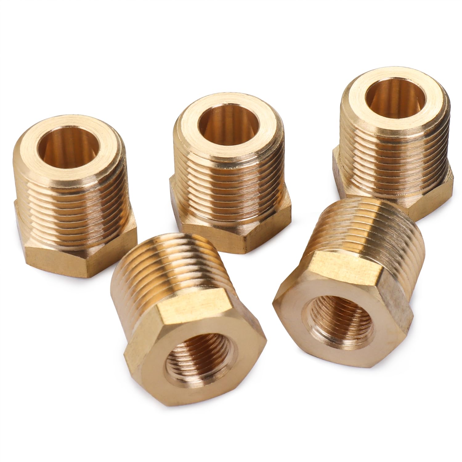 LTWFITTING Brass Pipe 3/8-Inch Male BSPT x 1/8-Inch Female BSPP Hex Bushing Reducer Fittings Fit for Compressor Air Line (Pack of 5)