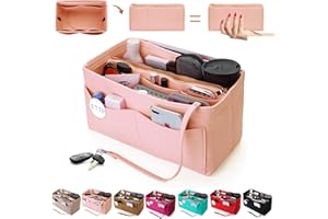 ETTP Purse Organizer Insert, Felt Tote Organizer Insert With Metal Zipper, Handbag Organizer For Speedy, Neverfull, Tote, Handbag, 7 Colors 5 Sizes