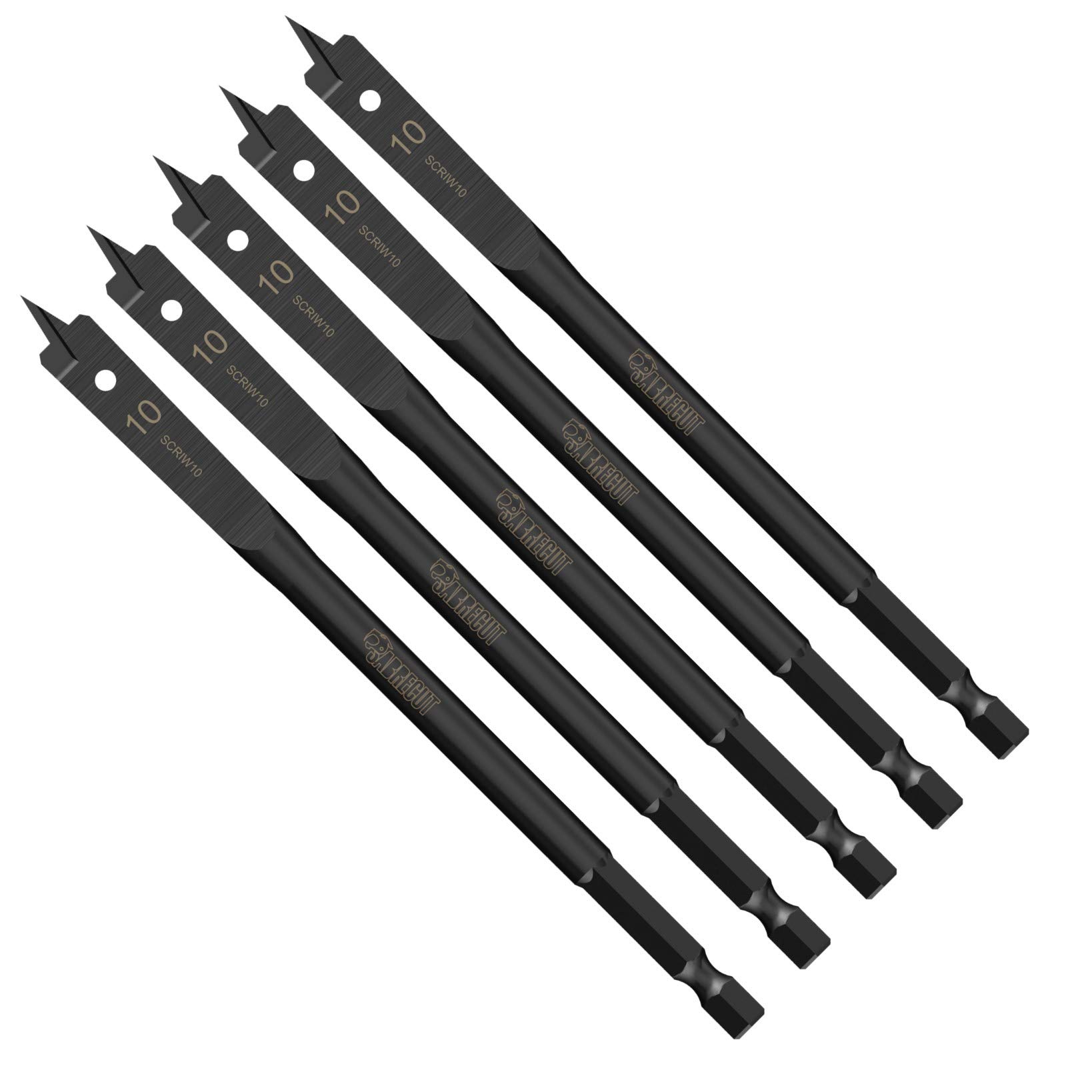 5 x SabreCut SCRIW10_5 10mm x 152mm Impact Rated Flat Wood Spade Bits for Softwood Hardwood Chipboard