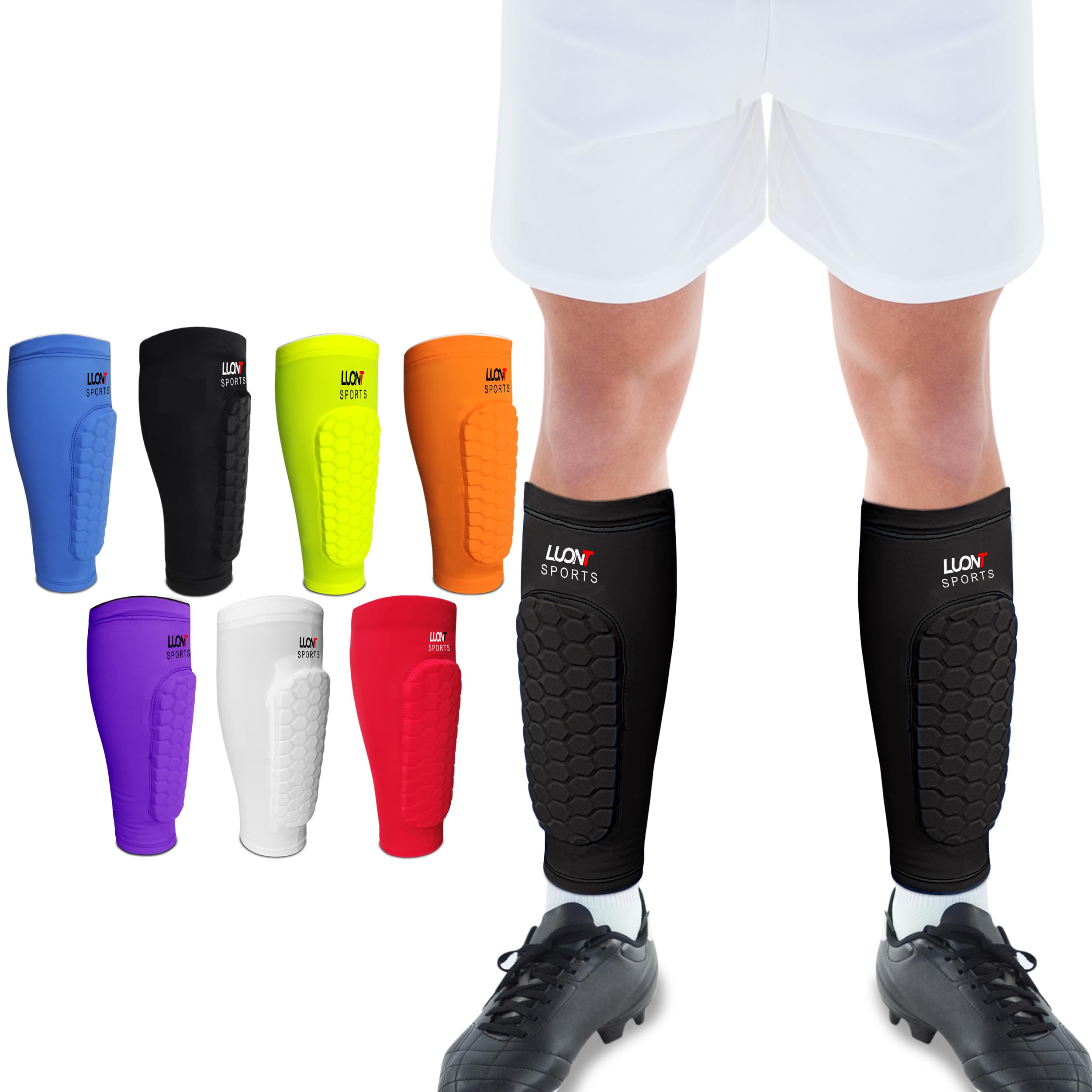 LUONT - Soccer Shin Guards for Men, Women & kids | Protective Football Soccer Pads with Superior Impact Absorption, Breathable, & Lightweight | Football Shin Guards Sleeves (XS, Black)