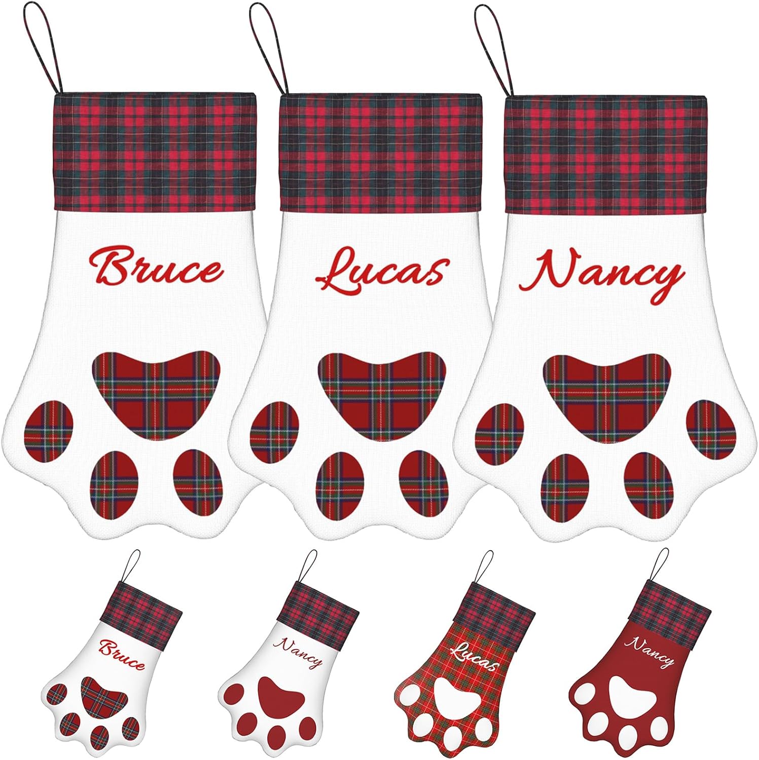 Stockings & Holders - PEZUUKI Personalized Christmas Stockings Custom Socking with Pet Dogs Cat Paw Shape Stocking Customized Names Text Xmas Home Decorations Farmhouse Fireplace Hanging Ornaments (3 Pack-01)