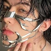 Halloween Cyberpunk Mask Unisex Liquid Silver Steel Half Face Mask | Cyber Punk Masquerade Mask for Men Women Halloween Party Costumes Accessories