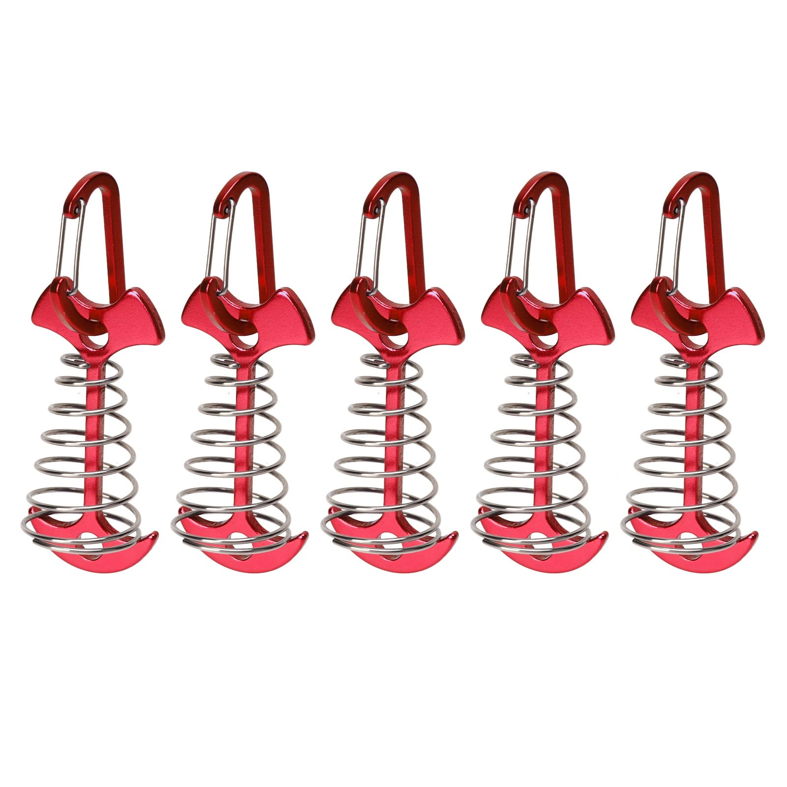 VGEBY Tent Stakes Pegs, 5pcs Tent Nails Deck Boards Camping Fixing Stakes with Spring Buckle Adjustable Wind Rope Anchor for Gallery Road (Red)