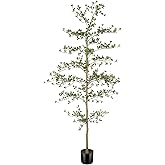 LYERSE Black Olive Tree 7ft - Faux Black Olive Tree with Natural Trunk and Realistic Leaves - Artificial Shady Lady Tree for Modern Home Office House Living Room Decor