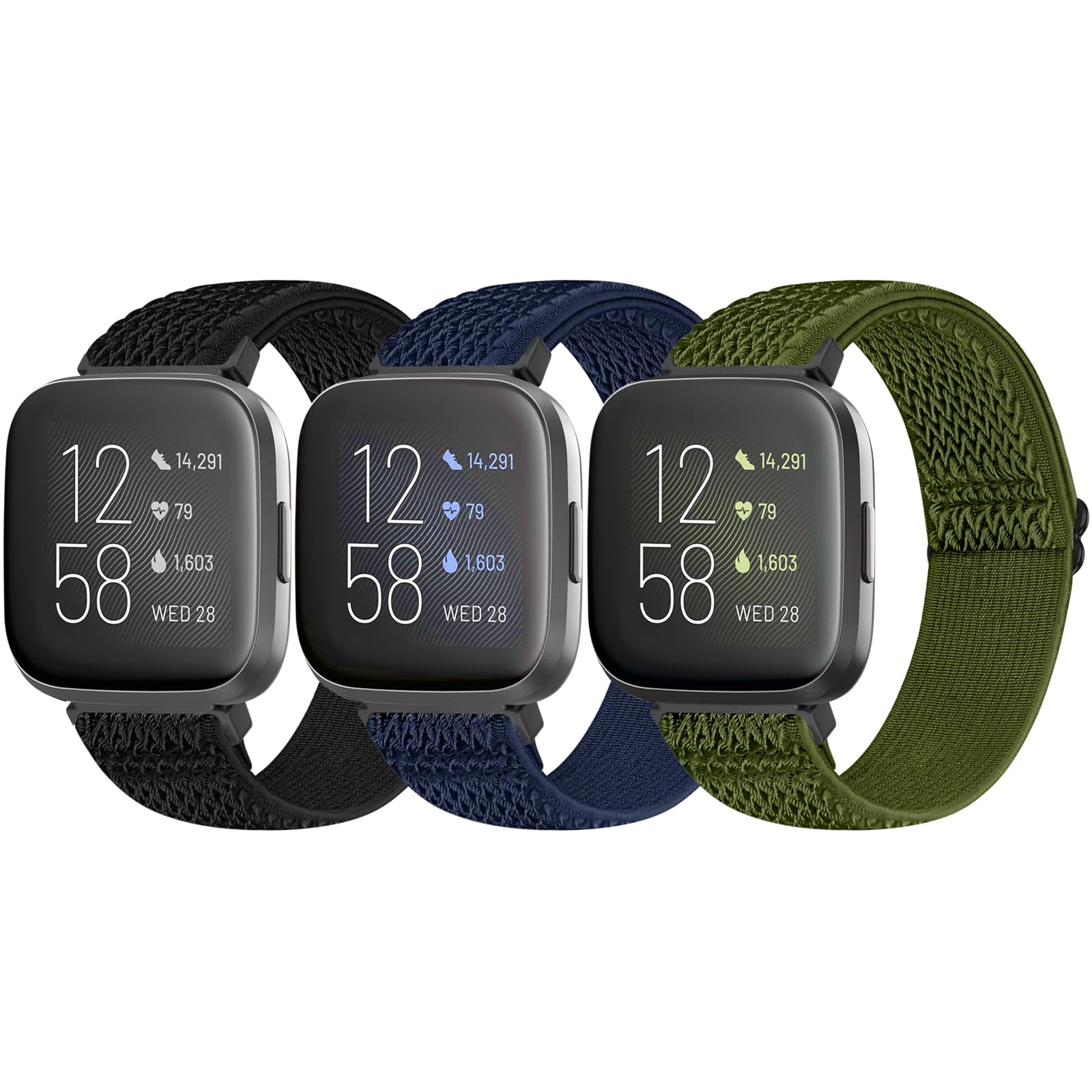 Bcuckood 3 Pack Elastic Straps Compatible with Fitbit Versa 2/Versa Lite/Versa SE, Adjustable Stretchy Watch Bands Nylon Sport Replacement Wristband for Women Men