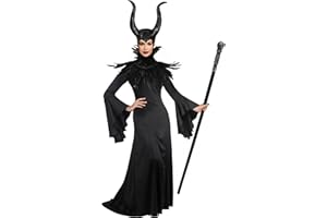 UQJE Women's Deluxe Adult Black Gown Costume Feather Cape Shawl with Horns