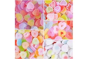 LOPURO 80pcs Jelly Sugar Soft Heart Candy Flatback Charms, DIY Craft Making Resin Jewelry Making Kit, Soft Candy Resin Flatback Beads for DIY Scrapbooking Hair Clip Crafts Cell Phone Case Making