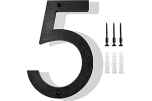 HVATRY 8’’ Modern Floating House Numbers for Outside, Large Black Shadow Home Number with Nails Kit & Template, Easy to Be Mounted for Exterior House Address, Garage Gate, Street, Farmhouse, Number 5
