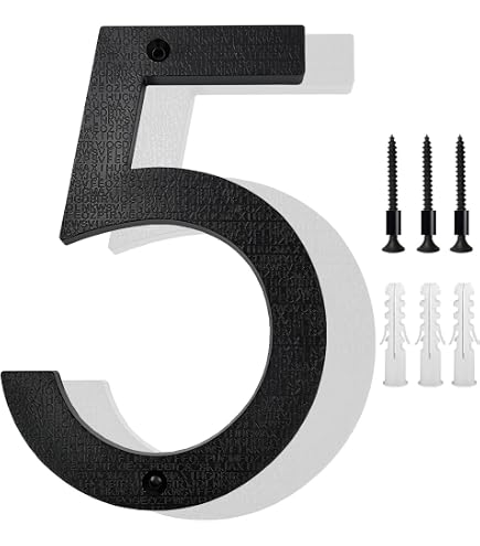 Montague Metal Products 8 Inch Aluminum House Number 5 Plaque - White Helvetica Font, Medium