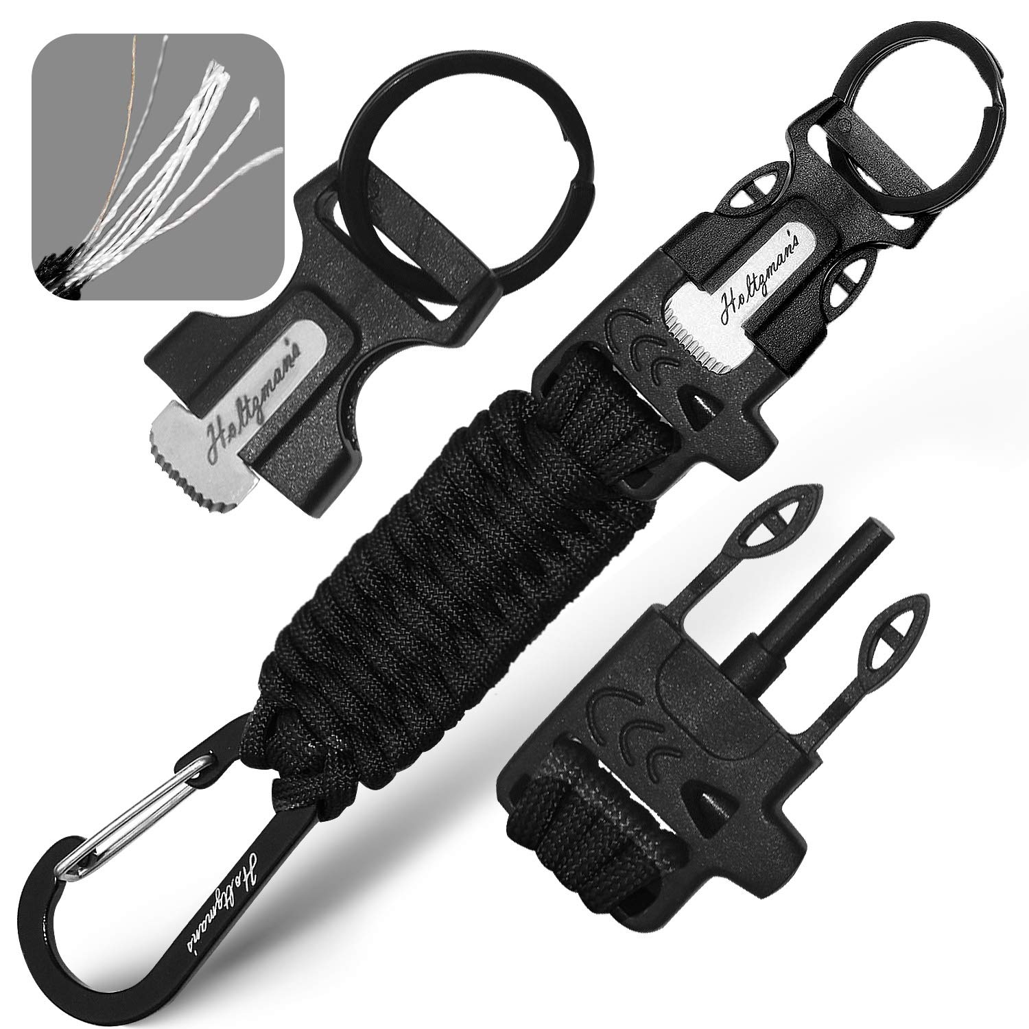 Men's Paracord Keychain Survival Key Chain for Camping Outdoor emergency's (Black Carabiner)…