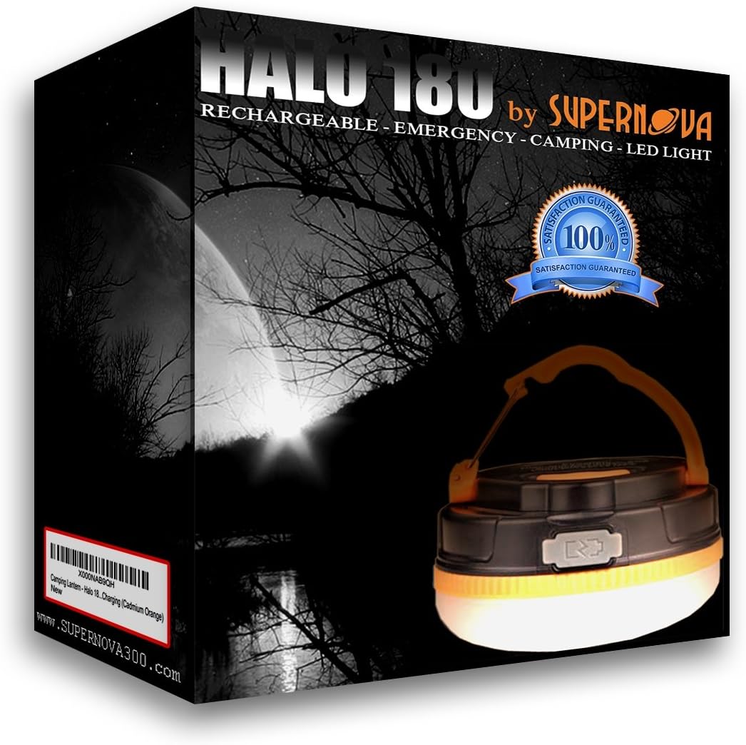 Supernova Halo 180 Extreme Rechargeable LED Camping and Emergency Lantern - The Brightest Most Versatile Tent Light Available - Backpacking - Hiking - Auto - Home - College - Scouting (Cadmium Orange) : Sports & Outdoors