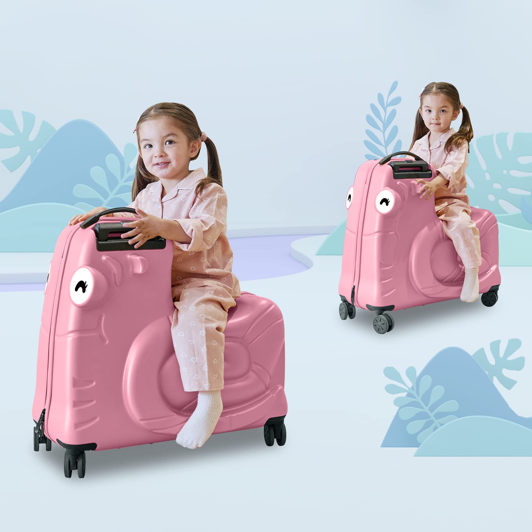 SEA PUNK Kids Luggage, Kids Ride-on Luggage with Spinner Wheels Suitcase, Kid's Ride-On Suitcase Help Your Child Relax, Carry On Trolley Luggage with Password Lock, 22