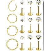 Xnsjeyy 18G 16G Internal Thread Flat Back Earrings Nose Studs 316L Surgical Steel Tragus Forward Helix Conch Cartilage Lobe Earrings Stud Medusa Labret Lip Ring Piercing Jewelry Hoops For Women Men