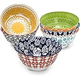 Annovero Cereal Bowl - Dishes for Serving Soup, Salad, Breakfast - Decorative Colorful Porcelain Bowls for Kitchen - Microwave, Dishwasher, Oven Safe - Zero Lead & Cadmium - 23 Oz - Set of 6