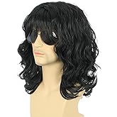 karlery California 70s 80s Rocker Wig Men Women Long Curly Black Halloween Costume Wig