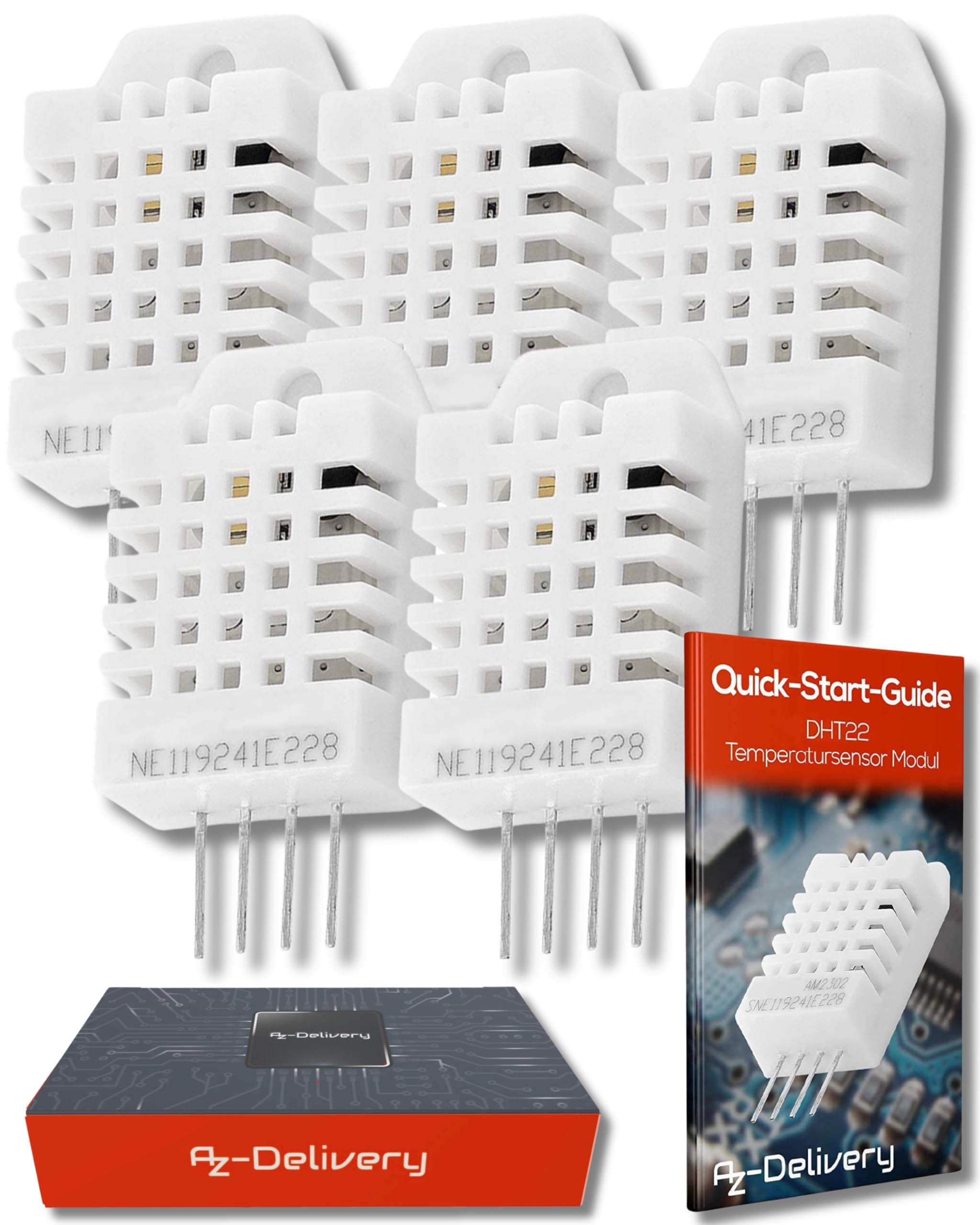 5x AZDelivery Digital Temperature And Humidity Sensor Module 3.3V 5V Compatible with DHT22 Compatible with AM2302 Replace SHT11 SHT15 Compatible With Arduino and Raspberry Pi Including E-Book!