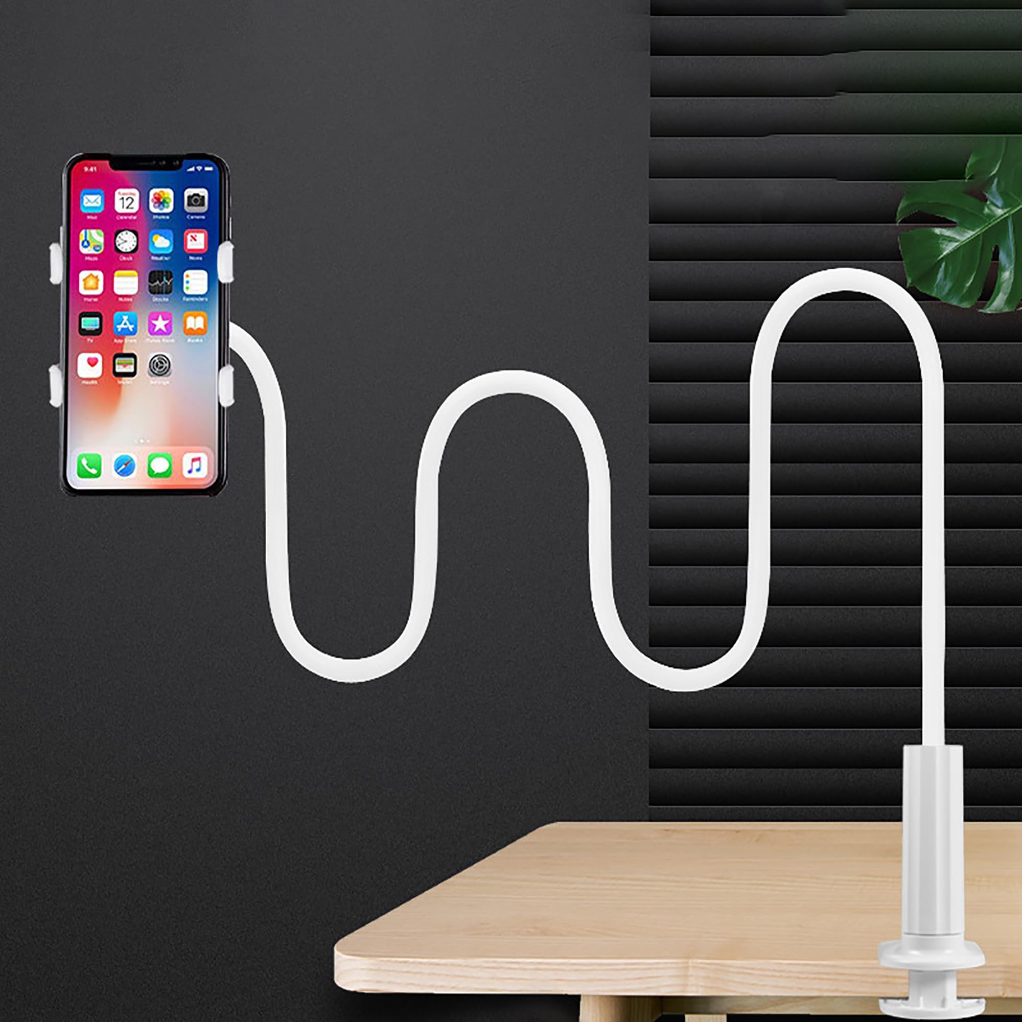 SYXLS Phone Holder, Universal 360° Rotation Mobile Phone Holder, with Flexible Gooseneck Long Arm, for iPhone 12 Mini All Smartphones (White)