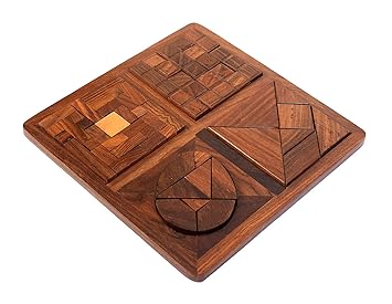 4 in 1 Tray Kids Wooden Puzzle Pedagogical Brain Teaser Board Games (Brown) The Mind Challenge