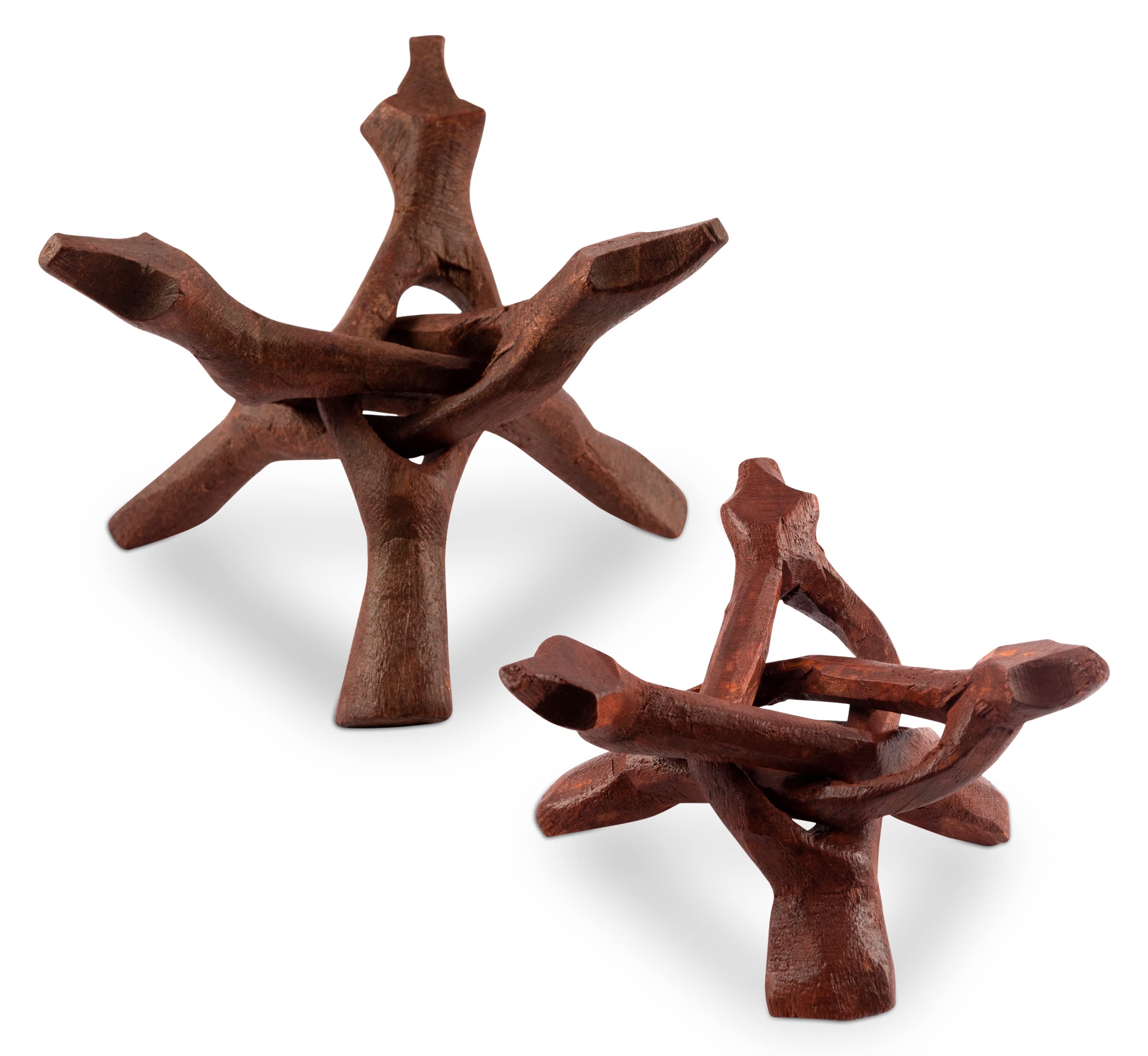 Photo 1 of Wish Well 2 Piece Wooden Tripod Stand - 4" & 6" Hand-Carved Room Decor Holder ~ Ideal for Abalone Shell, Decorative Bowl, Crystal Ball, Sphere, Geode ~ Wood Display Stand & Perfect Crystal Holder