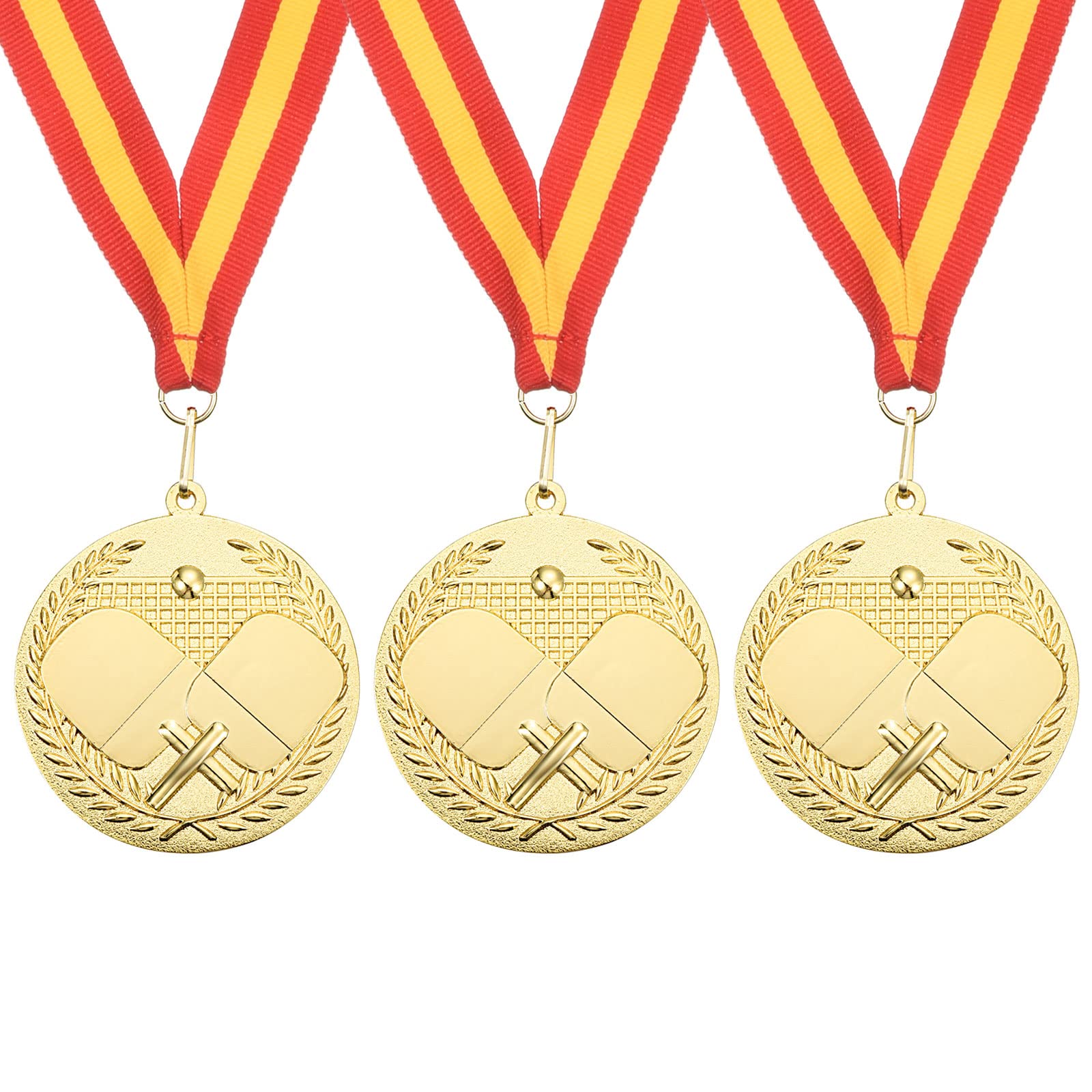 PATIKIL 2.7" Ping Pong Medals, 3 Pack Table Tennis Award Medals Gold Medal with Ribbon Red Yellow for Games Sports Competitions