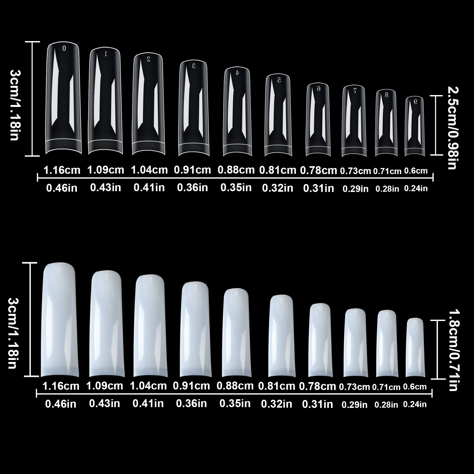 1000PCS Nail Tips Acrylic Nails 10 sizes Artificial Half Cover False Flake Nail Tips for Nail Salon Nail Shop DIY Nail Art Ballerina Nails (French Fake Nail Extension Tips) - Image 2