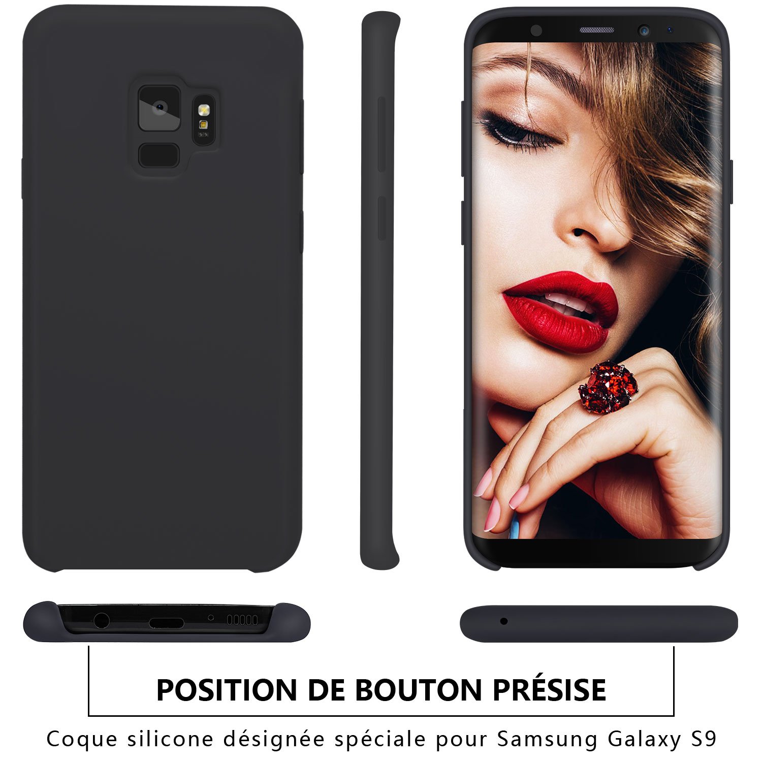 Coque Samsung Galaxy S9 , JASBON Coque Silicone Liquide Anti-rayure Housse Protection Silicone Anti-patinage Gel Case pour Samsung Galaxy S9 – Noir