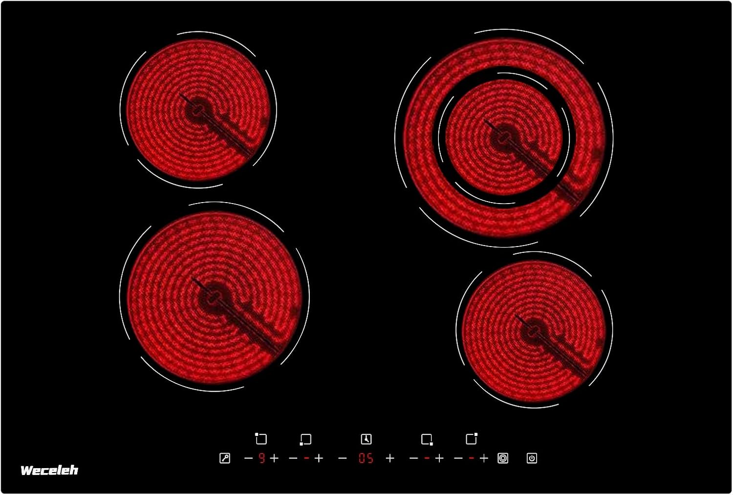 Electric Cooktop 30 Inch，Built-in Ceramic Cooktop 6400W， Electric Stove with 4 Burners 220-240V， 9 Heating Level， Kid Safety Lock， Sensor Touch Control，Hard Wired: Appliances