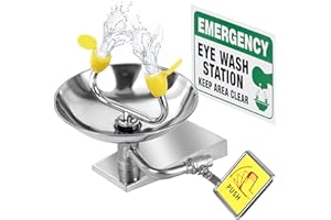 304 Stainless Steel Eye Wash Station, Wall-Mounted Emergency Eye Washer- Dual Spray Heads, Hands Free Operation，Enhanced Basi