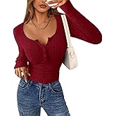 PRETTYGARDEN Women's Long Sleeve Tops 2026 Spring Fashion Clothes Henley Shirts Slim Fitted Ribbed Tees Blouses Fall Outfits