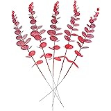 Mandy's 5 Pcs Artificial Eucalyptus Leaves with Individual Stem for Flower Bouquet Centerpiece Home Decorations (Red)