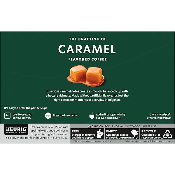 STARBUCKS K-CUP COFFEE PODS, CARAMEL FLAVORED COFFEE, NATURALLY FLAVORED, 100% ARABICA, 1 BOX (10 PODS)